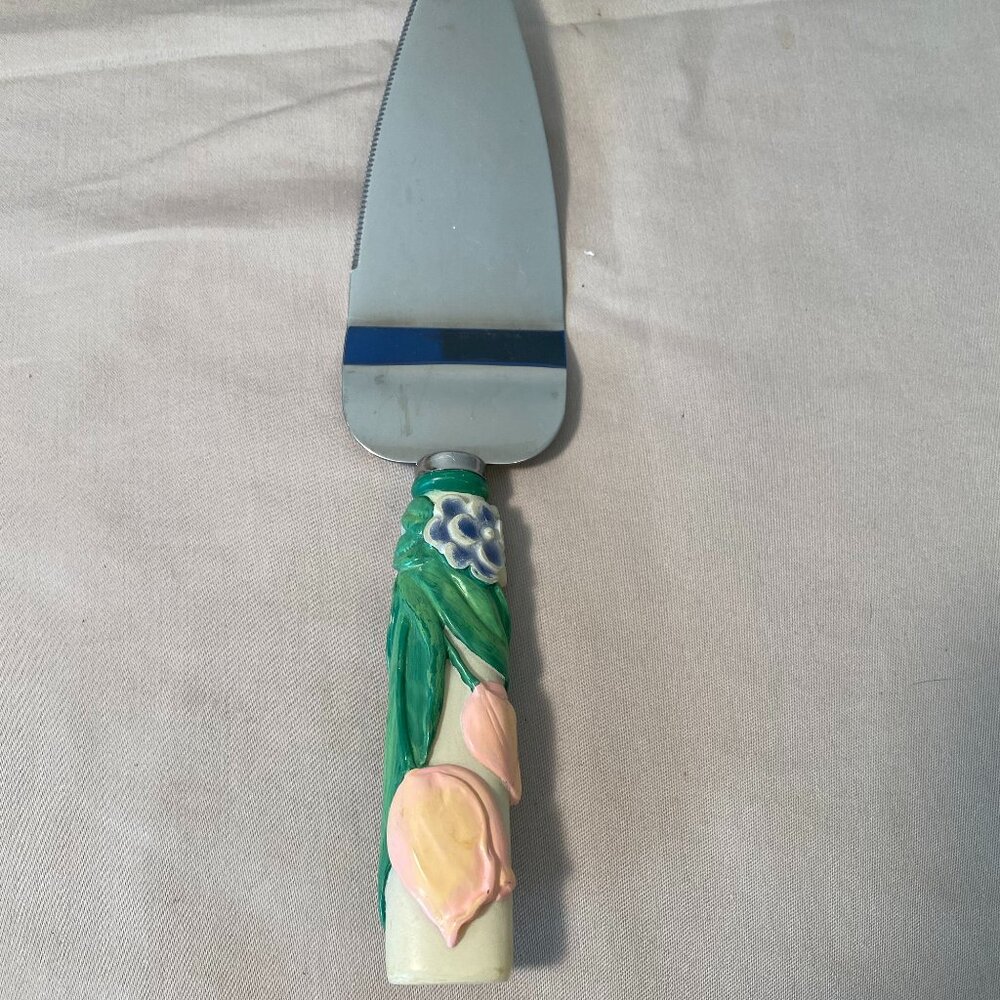 EUC Pflatzgraff‎ Garden Party Pie Serving Utensil Pink Tulips Stainless Steel